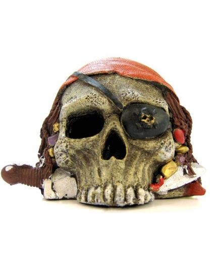 Blue Ribbon Pirate Skull Ornament - 4" Tall