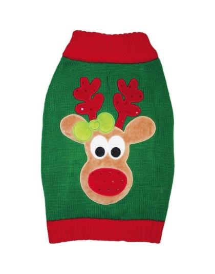 Fashion Pet Green Reindeer Dog Sweater - Large