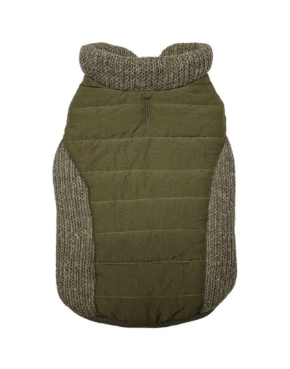 Fashion Pet Sweater Trim Puffy Dog Coat Olive - Small