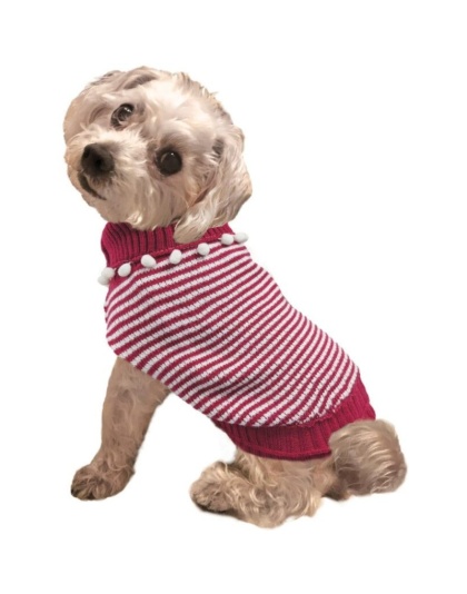 Fashion Pet Pom Pom Stripe Dog Sweater Raspberry - Small