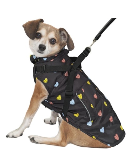 Fashion Pet Puffy Heart Harness Coat Black - Medium