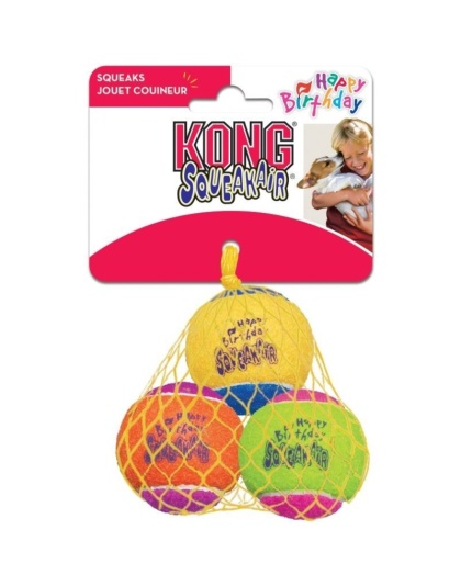 KONG Squeakair Birthday Tennis Balls - Medium 3 count