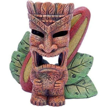 Penn Plax Tiki with Surfboard Aquarium Ornament - 6 " Tall