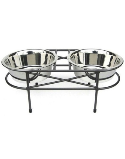 Mesh Elevated Double Dog Bowl - Medium/White