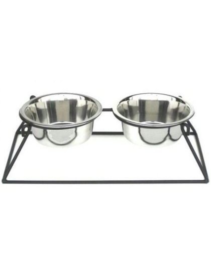 Pyramid Elevated Double Dog Feeder - Small/Black