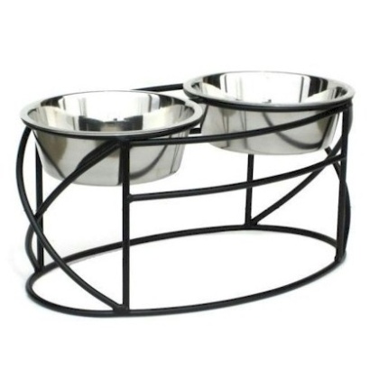 Oval Cross Double Raised Feeder - Small/Black