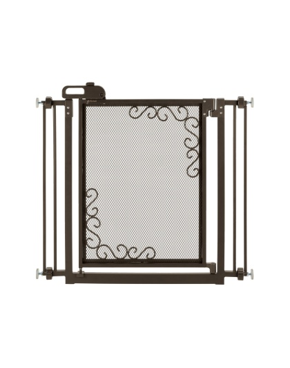 One-Touch Metal Mesh Pet Gate in Antique Bronze