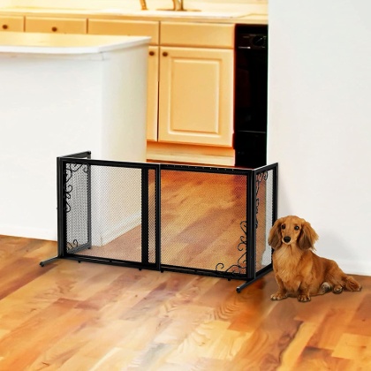 Richell Small Freestanding Metal Mesh Pet Gate in Black