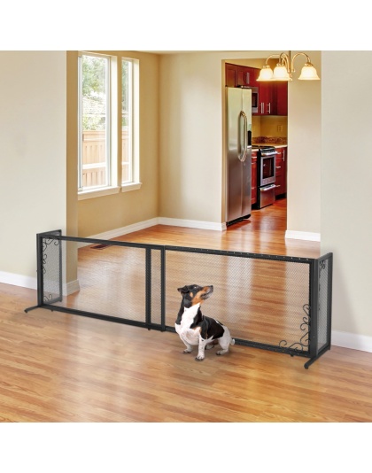 Richell Large Freestanding Metal Mesh Pet Gate in Black