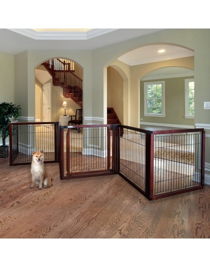 Richell Convertible Elite 6 Panel Pet Gate - Cherry Brown