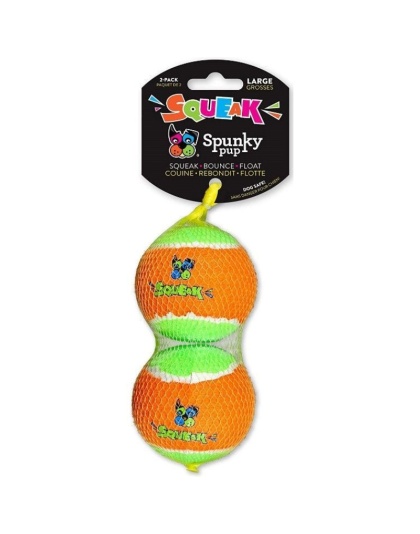 Spunky Pup Squeak Tennis Balls Dog Toy - Large - 2 count