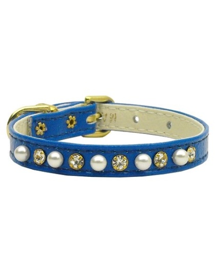 3/8" Pearl and Clear Crystals Collar Blue 10