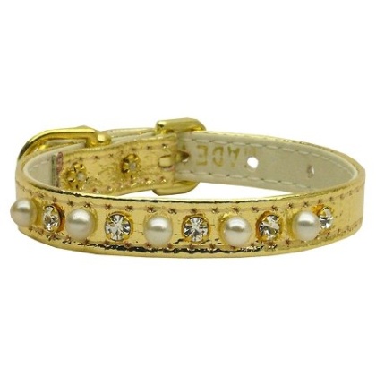 3/8" Pearl and Clear Crystals Collar Gold 10