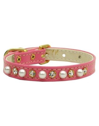 3/8" Pearl and Clear Crystals Collar Pink 10