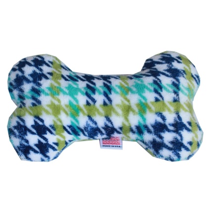 6" Plush Bone Dog Toy Aqua Plaid