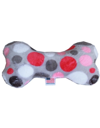 6" Plush Bone Dog Toy Pink Party Dots