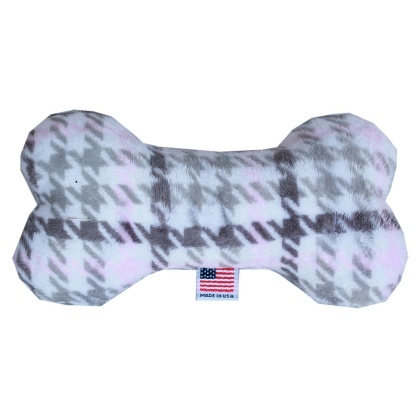 6" Plush Bone Dog Toy Pink Plaid