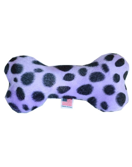 6" Plush Bone Dog Toy Purple Leopard