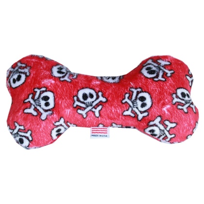 6" Plush Bone Dog Toy Red Skull