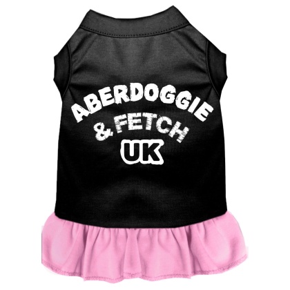 Aberdoggie UK Screen Print Dog Dress Black with Light Pink Lg