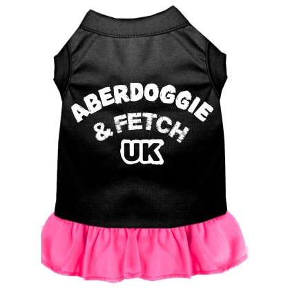 Aberdoggie UK Screen Print Dress Black with Bright Pink Lg