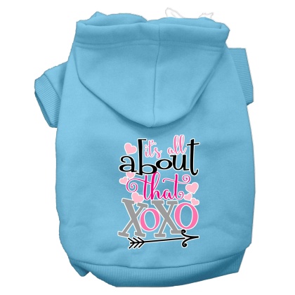 All About that XOXO Screen Print Dog Hoodie Baby Blue L