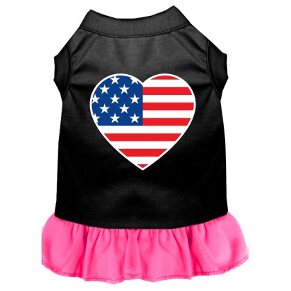 American Flag Heart Screen Print Dress Black with Bright Pink Lg