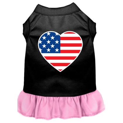 American Flag Heart Screen Print Dress Black with Light Pink Lg