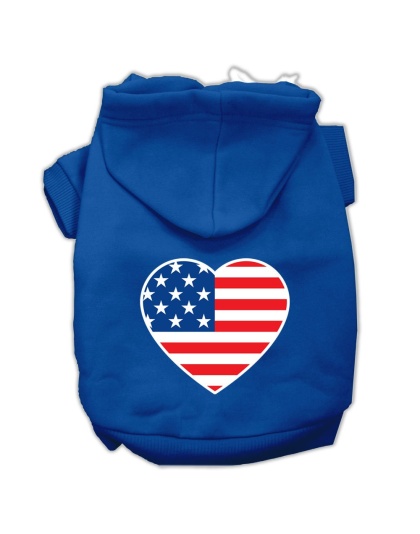 American Flag Heart Screen Print Pet Hoodies Blue Size Lg