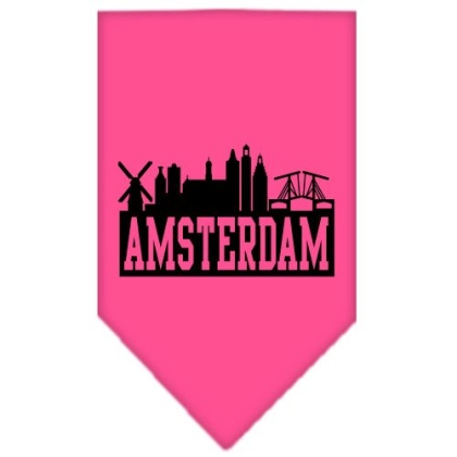 Amsterdam Skyline Screen Print Bandana Bright Pink Large