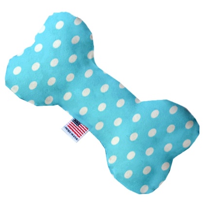 Aqua Polka Dots 10 inch Canvas Bone Dog Toy