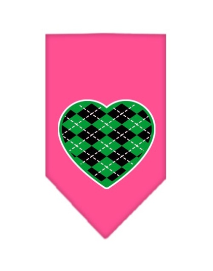 Argyle Heart Green Screen Print Bandana Bright Pink Large