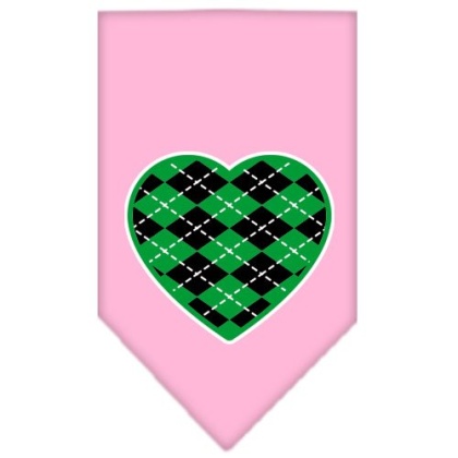 Argyle Heart Green Screen Print Bandana Light Pink Large