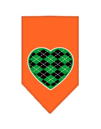 Argyle Heart Green Screen Print Bandana Orange Large