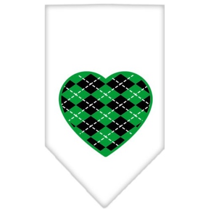 Argyle Heart Green Screen Print Bandana White Large