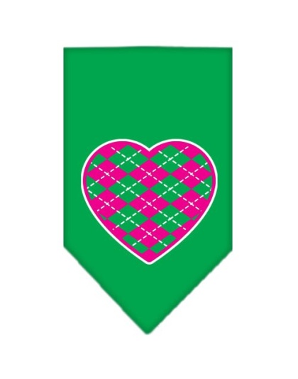 Argyle Heart Pink Screen Print Bandana Emerald Green Large