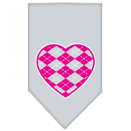 Argyle Heart Pink Screen Print Bandana Grey Large