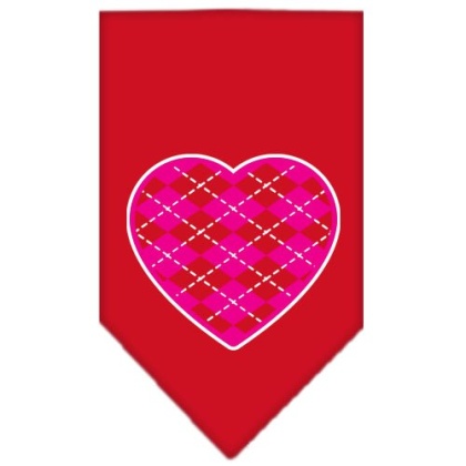 Argyle Heart Pink Screen Print Bandana Red Large