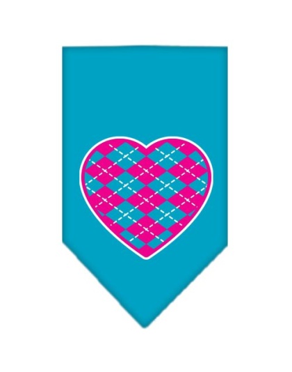 Argyle Heart Pink Screen Print Bandana Turquoise Large