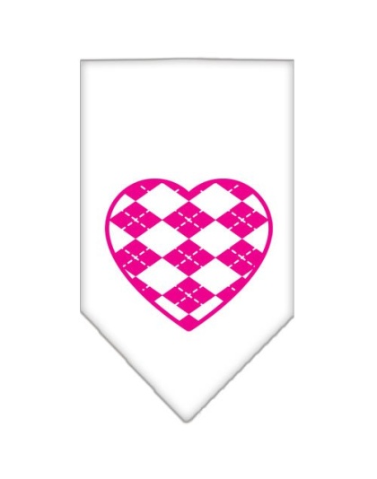 Argyle Heart Pink Screen Print Bandana White Small