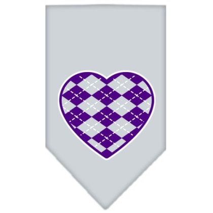 Argyle Heart Purple Screen Print Bandana Grey Large