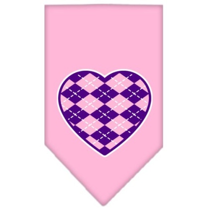 Argyle Heart Purple Screen Print Bandana Light Pink Large