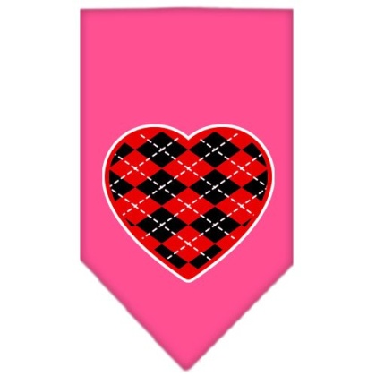 Argyle Heart Red Screen Print Bandana Bright Pink Large