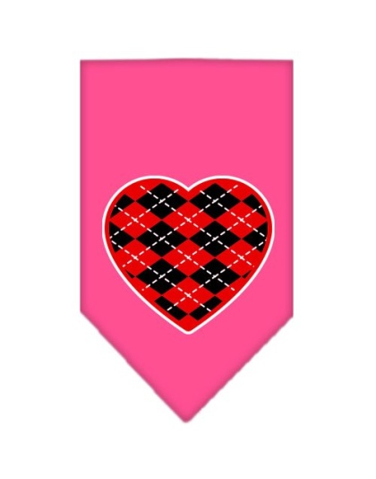 Argyle Heart Red Screen Print Bandana Bright Pink Large