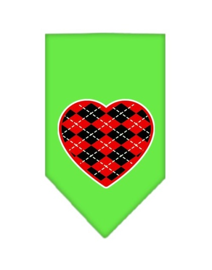 Argyle Heart Red Screen Print Bandana Lime Green Large