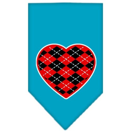 Argyle Heart Red Screen Print Bandana Turquoise Large