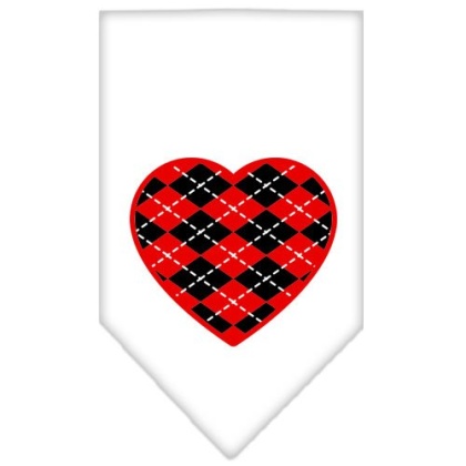 Argyle Heart Red Screen Print Bandana White Large