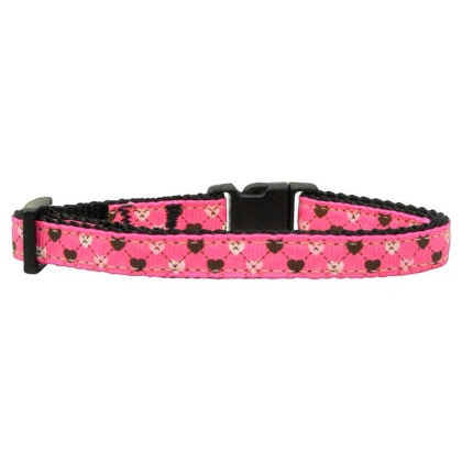 Argyle Hearts Nylon Ribbon Collar Bright Pink Cat Safety