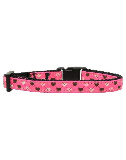 Argyle Hearts Nylon Ribbon Collar Bright Pink Cat Safety