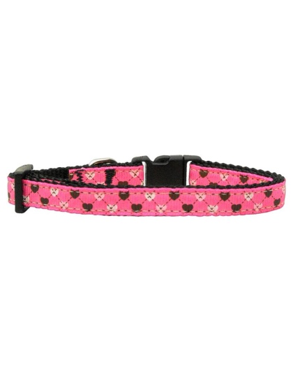 Argyle Hearts Nylon Ribbon Collar Bright Pink Small